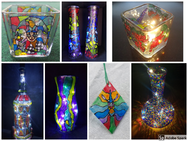 colorful hand-painted light-catchers and sun-catchers