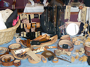 Various leather goods as guitar straps, belts, purses, leather strap bracelets, bow ties, etc.
