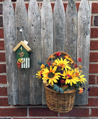 basket and birdhouse