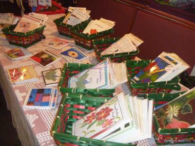 table display of bookmarks and greeting cards