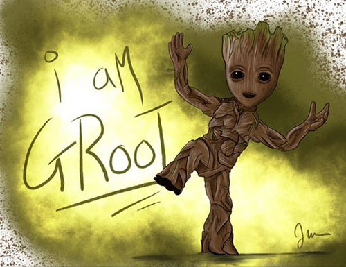 Cute drawing of Groot saying "I am Groot!"